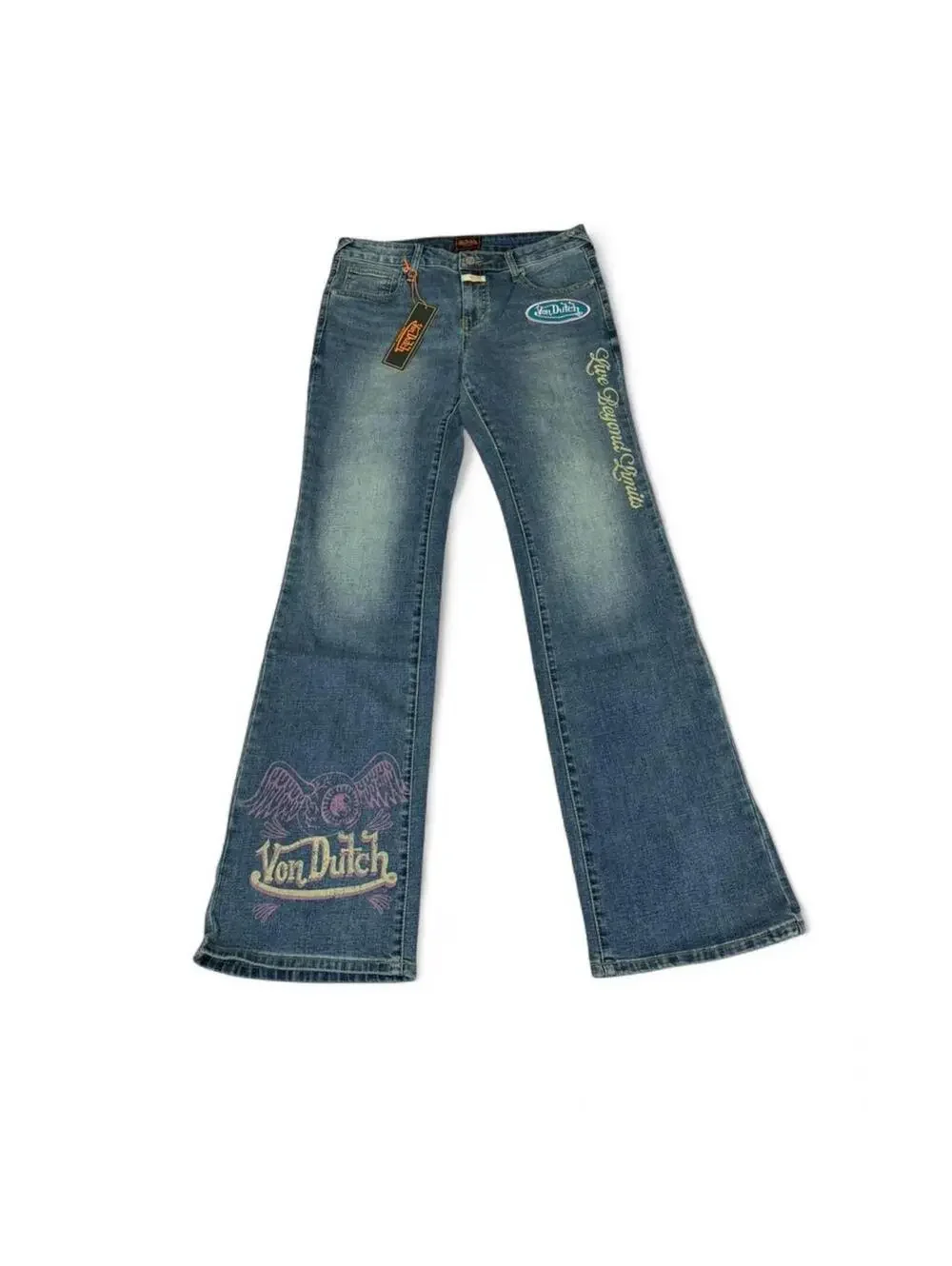 Von Dutch bootcut y2k style with patch and cool print design - Picture 1 of 8